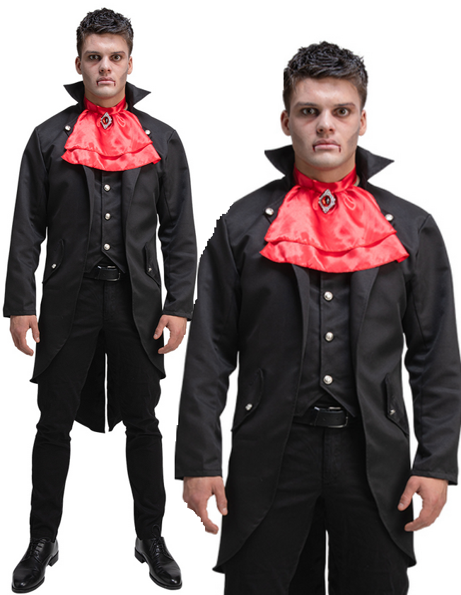 Gothic Vampire Costume Adults Dracula Count Fancy Dress Mens Outfit