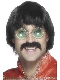 1970s Black Liverpool Mersey Comedy Wig And Moustache Fancy Dress