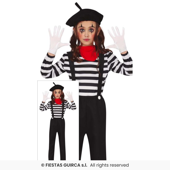 Mime Costume Girls Boys Silent Movie Circus Fancy Dress Outfit Kids Age 3-12