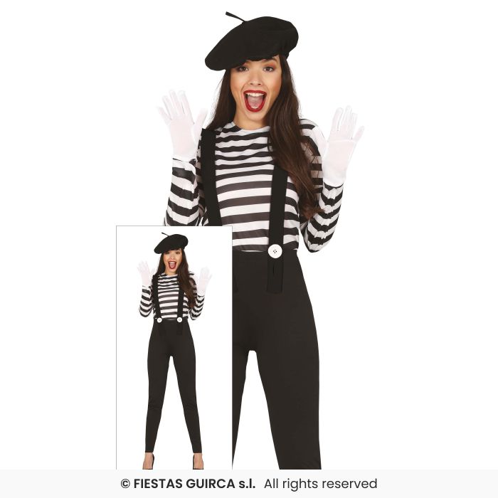 Mime Act Ladies Fancy Dress Costume Womens Outfit French mime UK 8-16
