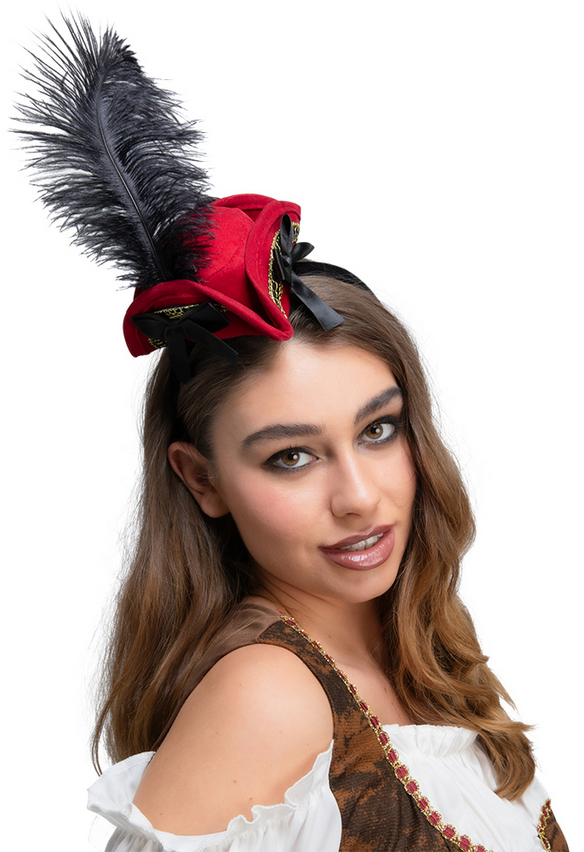 Pirate Hat On Headband Mini Deluxe Ladies Pirate Hat Fancy Dress Accessory