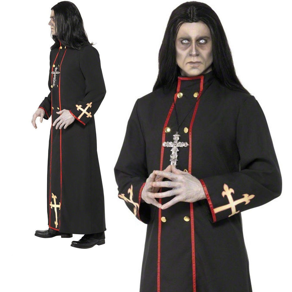 Adult Minister of Death Costume Mens Zombie Priest Fancy Dress Halloween New