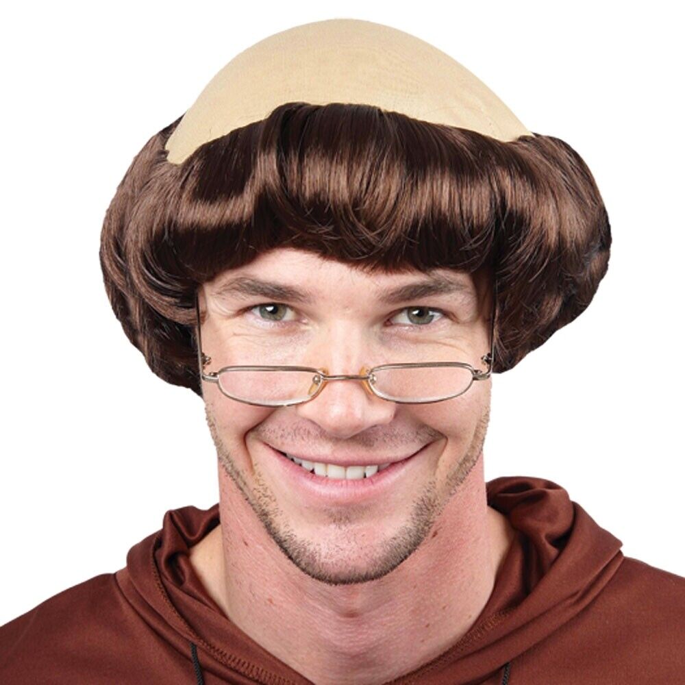Monk Wig Friar Tuck Abbott Mens Religious Fancy Dress Bald Head Adults New