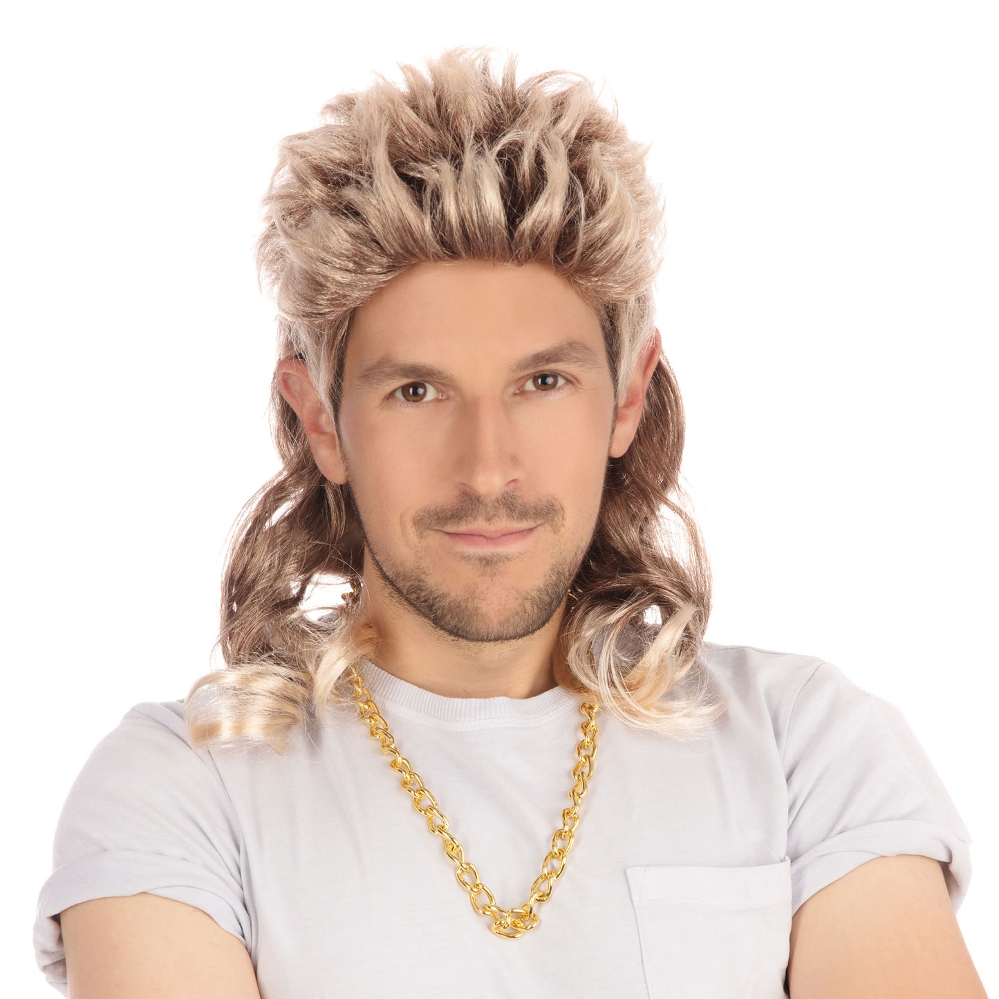Mens 2 Tone Mullet Wig 80s Pop Star Fancy Dress Adult Costume Accessory