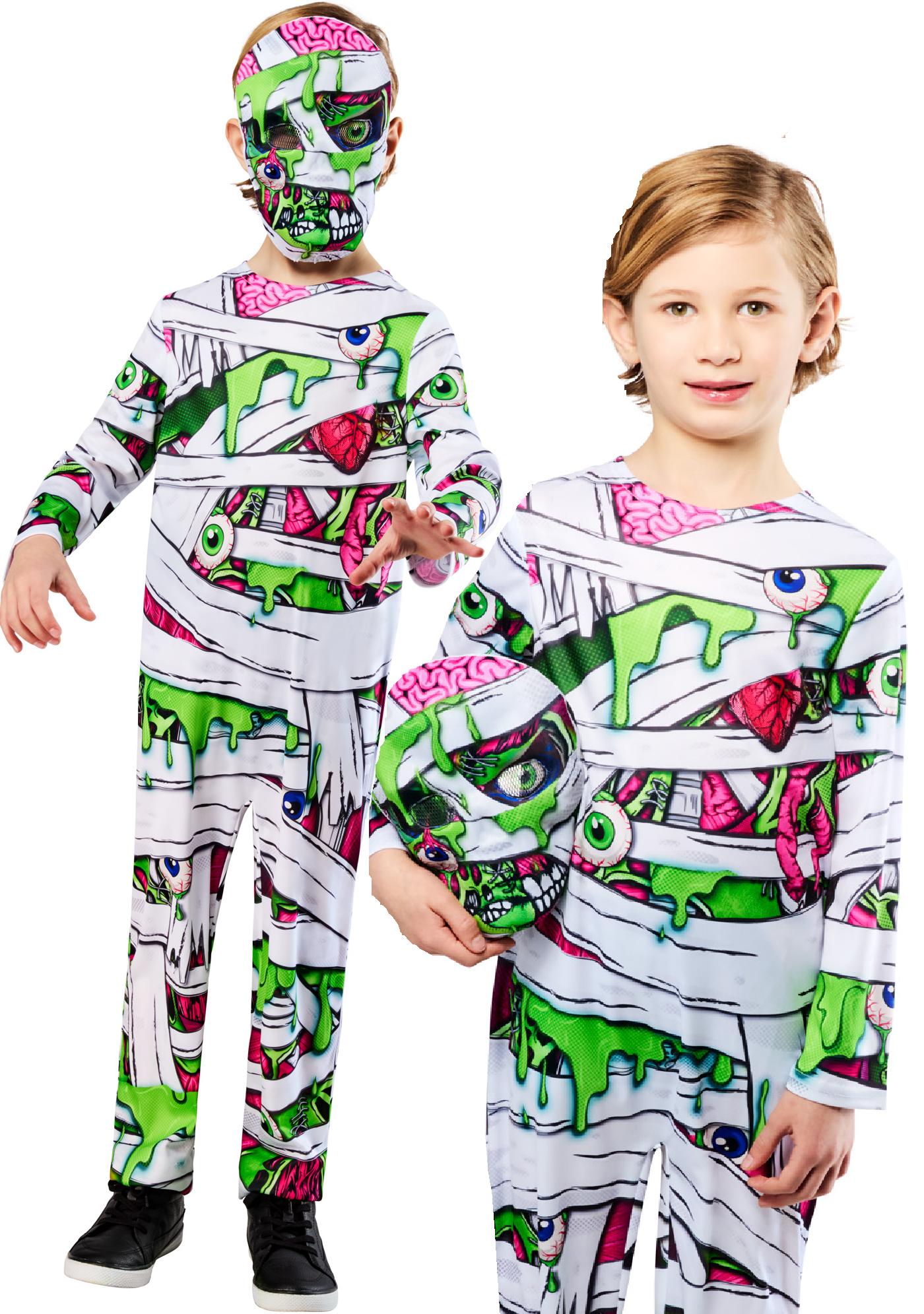 Pop Art Mummy Costume Boys Girls Halloween Fancy Dress Oufit + Mask Age 5-10