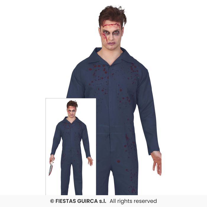 Blue Boiler Suit Murderer Fancy Dress Costume Overalls Halloween Outfit