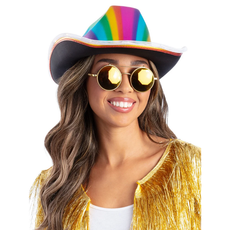 Light Up Cowboy Hat Metallic Cowgirl Concert Western Pride Fancy Dress Hat