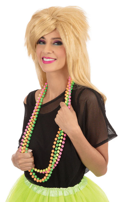 80's Neon Beaded Necklace Disco Rave Fancy Dress Accessory Ladies