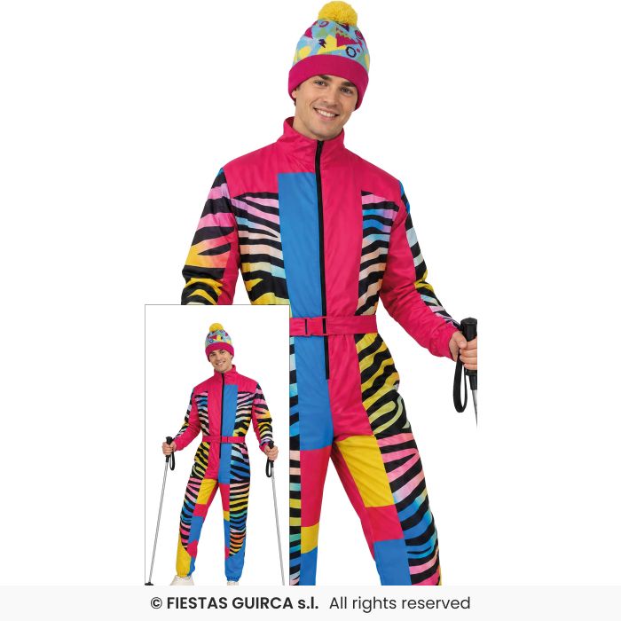 Neon Skier Mens Retro Shellsuit 90s Fancy Dress Ski Suit Adults M-XL