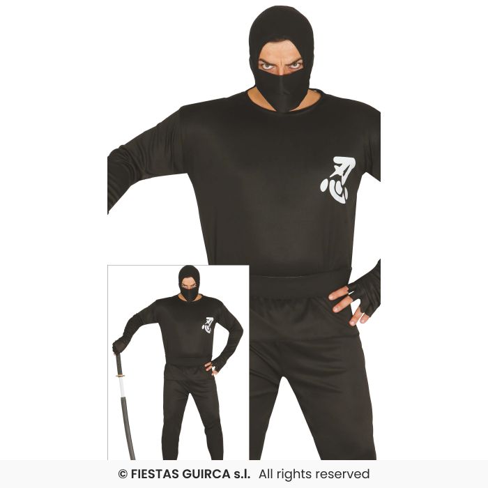 Black Ninja Fighter Mens Martial Arts Fancy Dress Costume Adults Large Ninjas