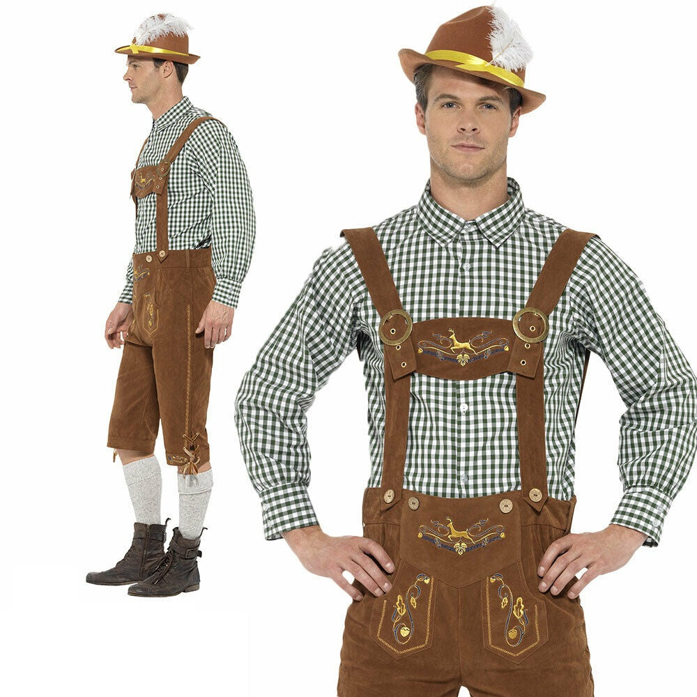 Deluxe Lederhosen Mens Fancy Dress Costume German Oktoberfest Beer Festival
