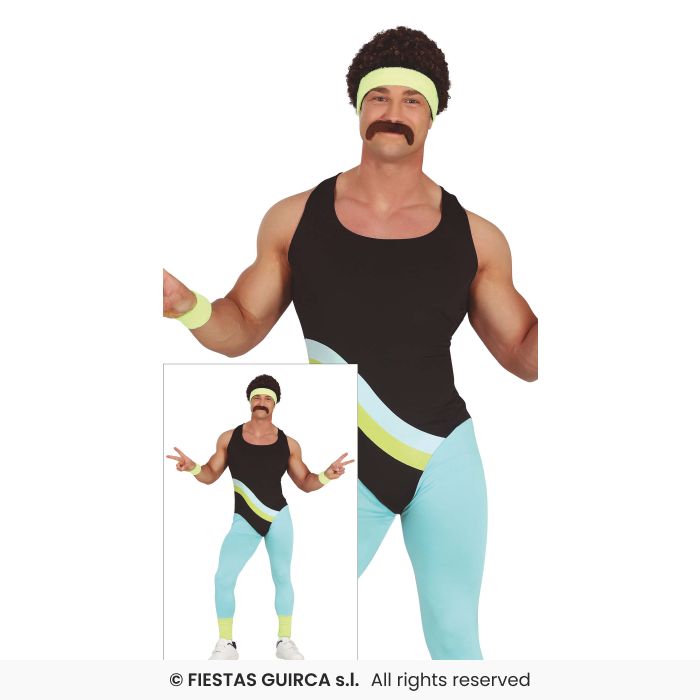 Lycra Jumpsuit Mens Novelty Retro Aerobics Instructor Adults Fancy Dress Costume S-XL