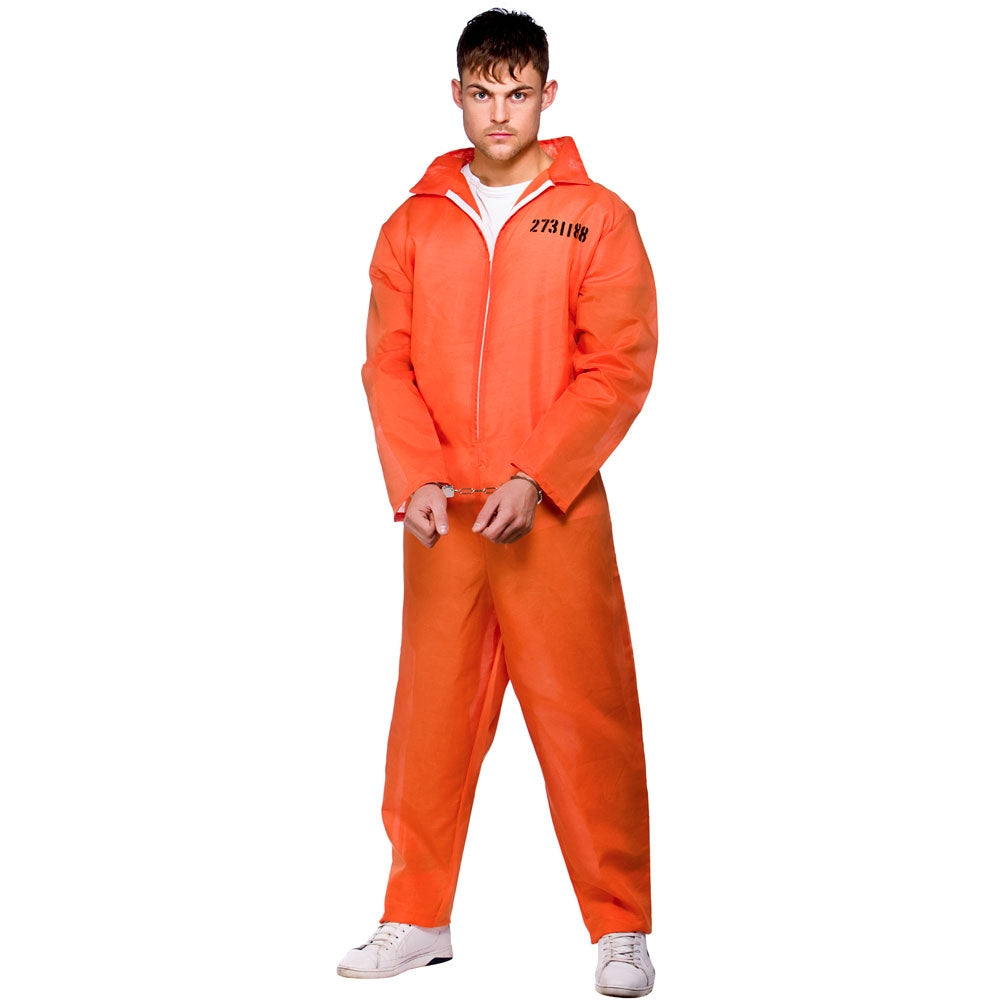 Mens Prisoner Convict Costume Inmate Adults Fancy Dress