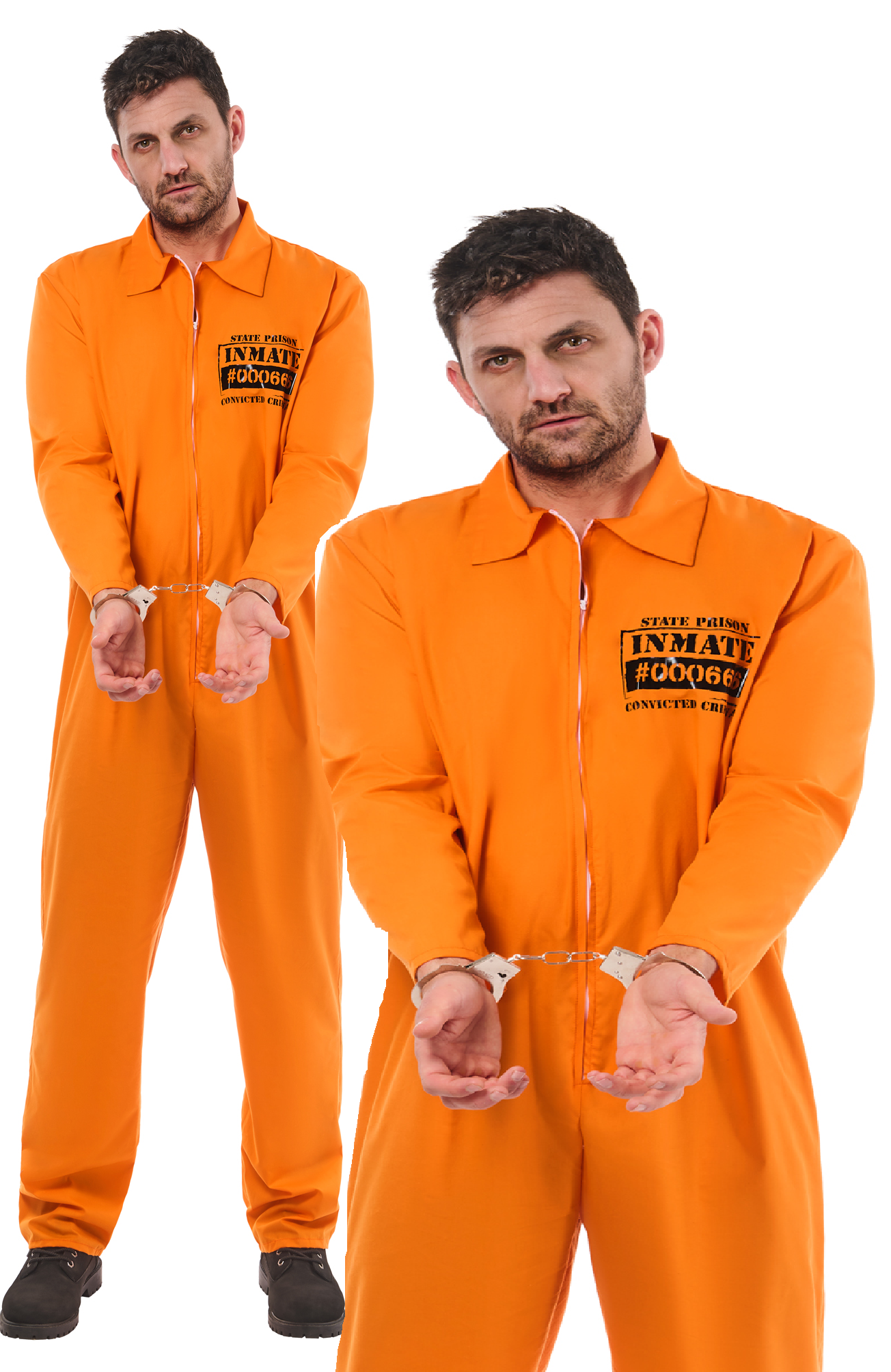 Orange Boiler Suit Prisoner Convict Overall Adults Fancy Dress Costume Mens