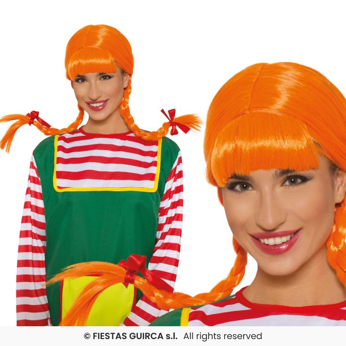 Orange Wig With Braids Cosplay Wig Ladies Orange Pleats Fancy Dress Accessory
