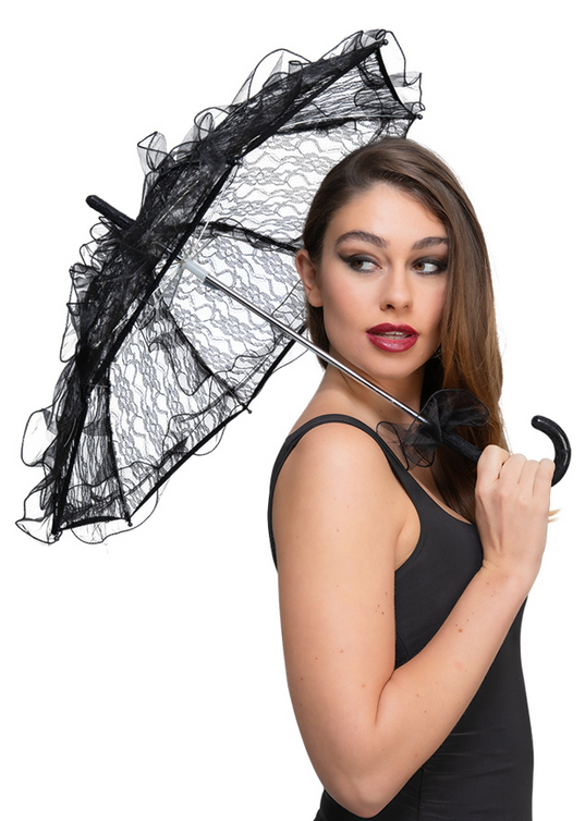 Gothic Lace Parasol Black Fancy Dress Prop Umbrella Adults Halloween 55cm