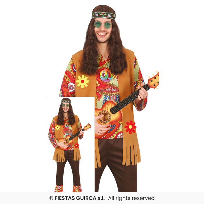 Mens Peacemaker Hippie Costume Retro 60s 70s Hippy Adults Fancy Dress M-XL