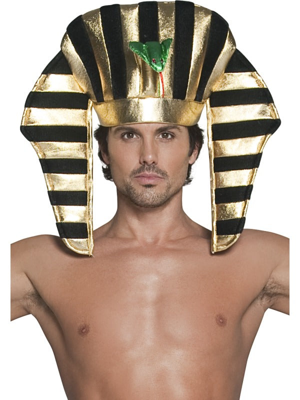 Egyptian Pharaoh King Black Gold Headpiece Adults Fancy Dress Accessory Egypt