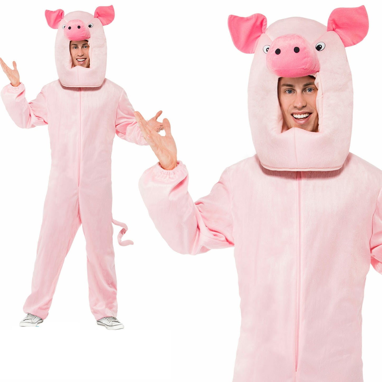 Pink Pig Adults Fancy Dress Costume Deluxe Mens Ladies Farm Animal Outfit OS