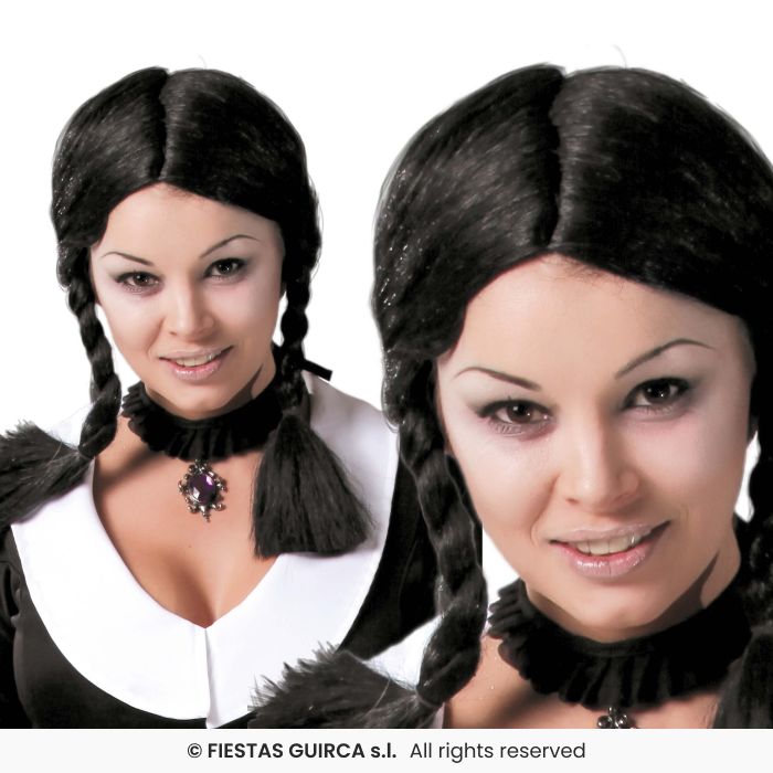 Black Pleated School Girl Wig Creepy Girl Halloween Fancy Dress Ladies Wig