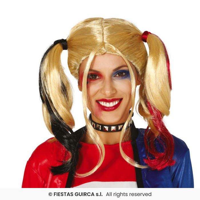 Blonde Pigtale Wig Pig Tales Blonde Bunches Red & Black Movie Star Fancy Dress