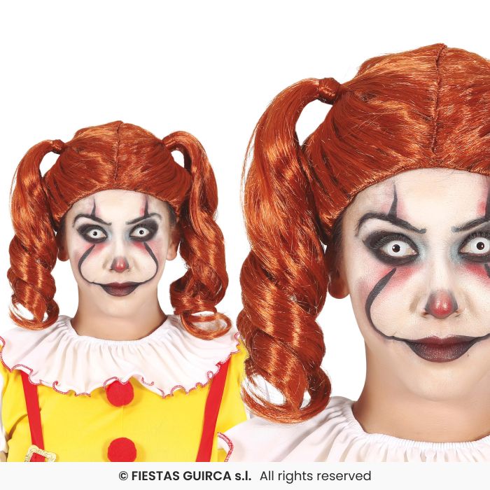 Red Pigtail Wig Clown Zombie Lady Red Bunches Wig Fancy Dress Halloween