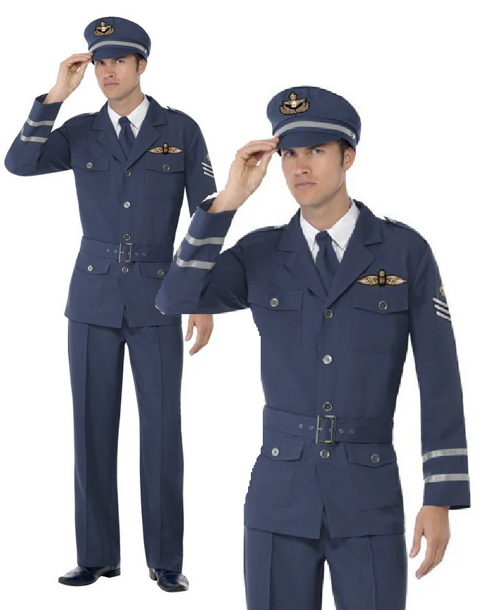 Air Force Pilot Wartime Mens Pilots Uniform Fancy Dress Costume Deluxe