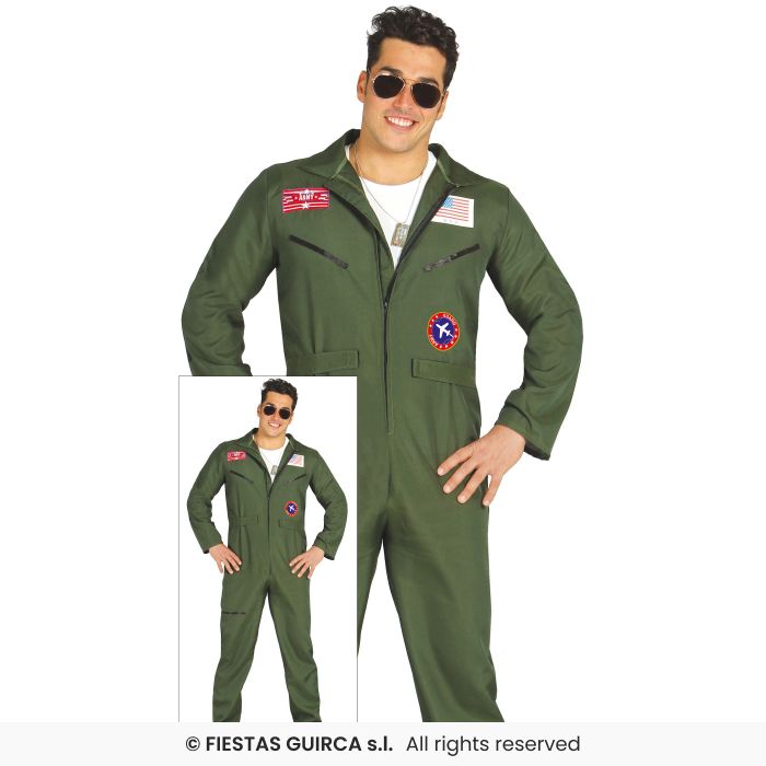 Fighter Pilot Mens Fancy Dress Costume Aviator Army Pilots Outfit Adults S-XL