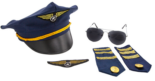 Instant Pilot Set Air Hostess Pilot Fancy Dress Costume Kit Mens Ladies Hat Cap
