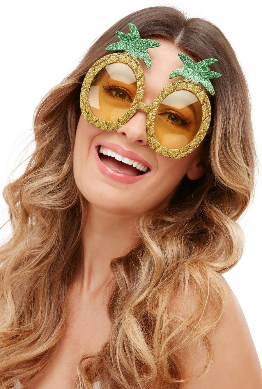 Tropical Pineapple Glitter Glasses Hawaiian Fancy Dress Accessory Party Specs