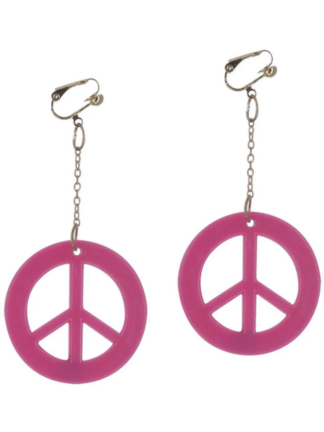 CND Hippie Peace Sign Clip On Earrings 60s 70s Fancy Dress Accessory Adults