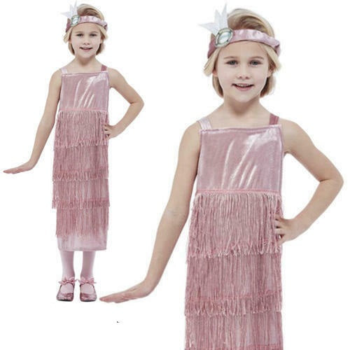 Deluxe Girls Pink Flapper 1920's Childs Fancy Dress Charleston Gatsby Costume
