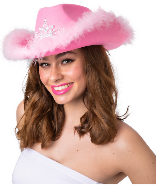 Pink Cowgirl Hat Marabou Feather