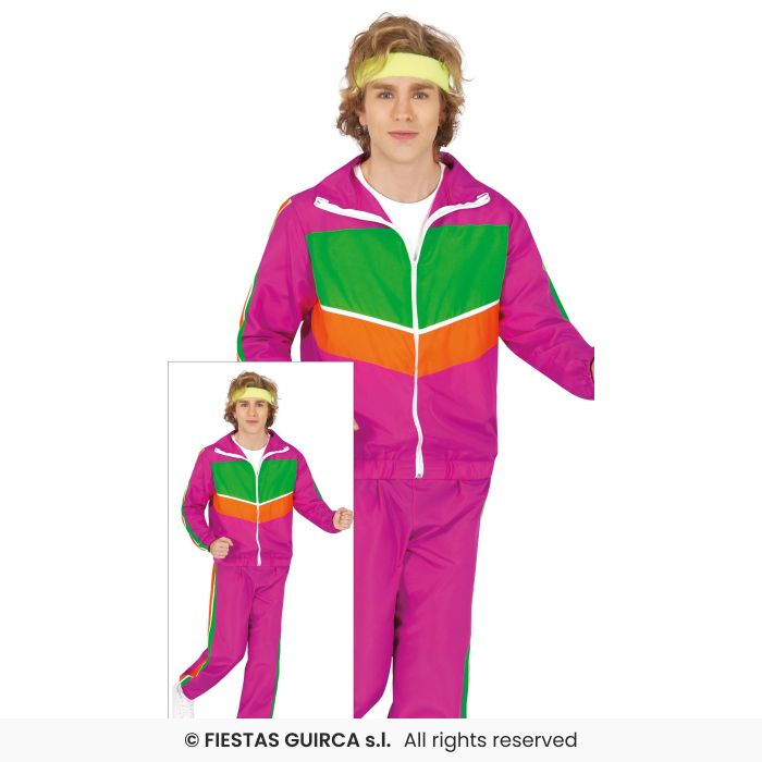 Pink Gymnast Tracksuit 80s Shellsuit Mens Retro 118 Trackie Fancy Dress Costume M-XL