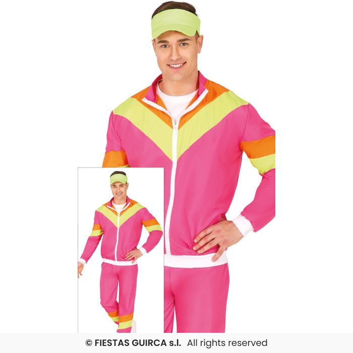 Pink Tracksuit 80s Shellsuit Mens Retro 118 Trackie Fancy Dress Costume M-XL