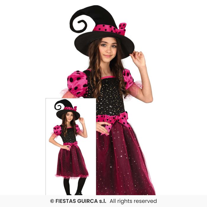 Pink Spotted Witch Girls Halloween Witches Fancy Dress Costume Age 3-12