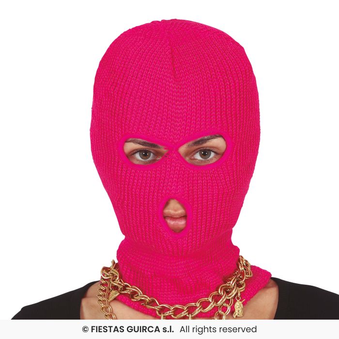 Neon Hood Ladies Pink Bank Robber Balaclava Fancy Dress Accessory