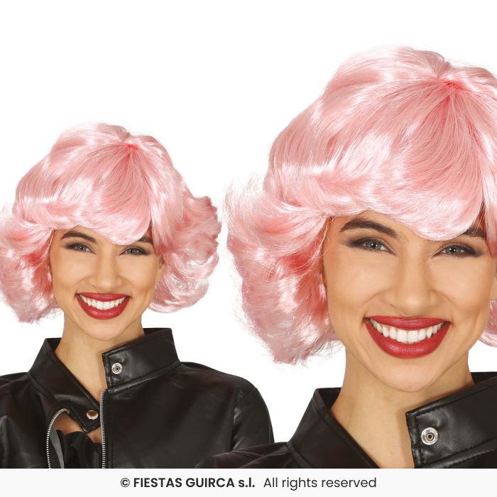 Curly Pink Wig Ladies Fancy Dress Wig Adults 50s Accessory
