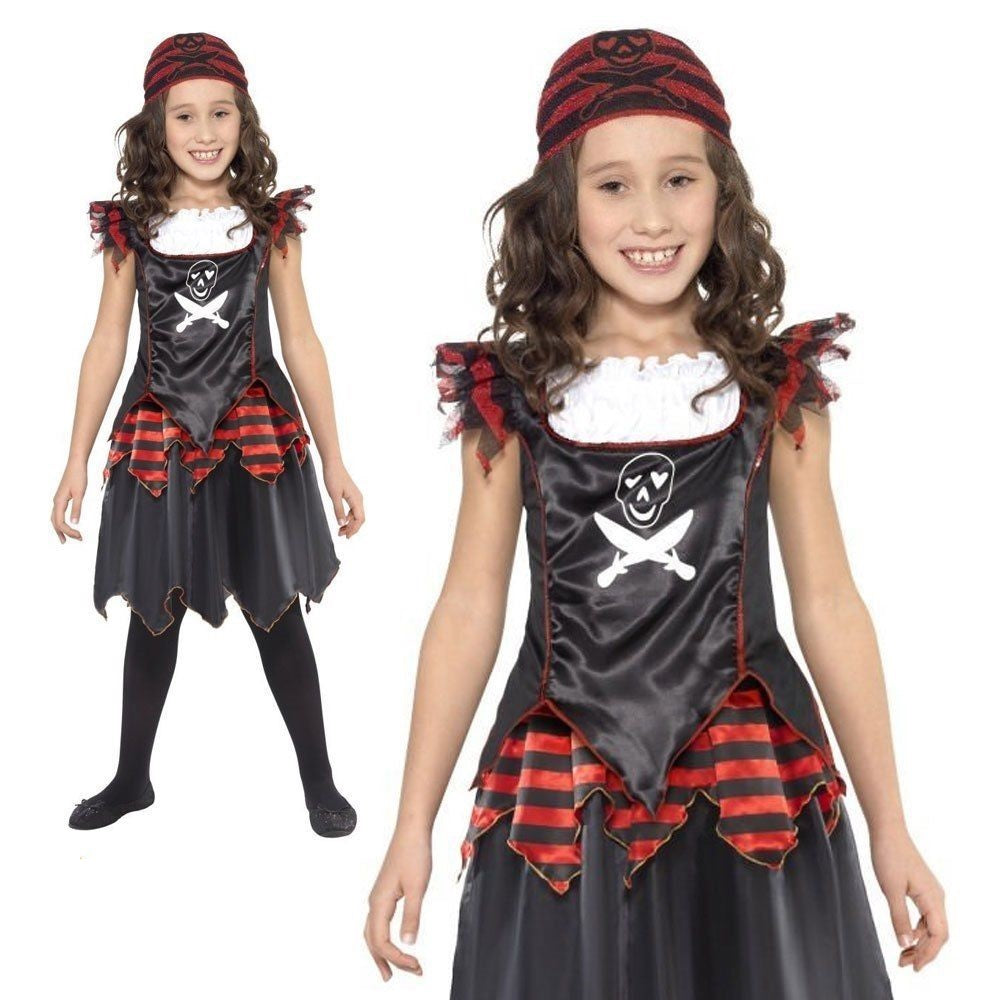 Pirate Dress Up Girls Pirates Fancy Dress Costume Storybook Cross Bones Outfit