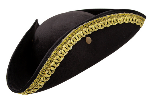Deluxe Pirate Hat Black & Gold Suede Adults Fancy Dress Tricon Hat Mens Ladies