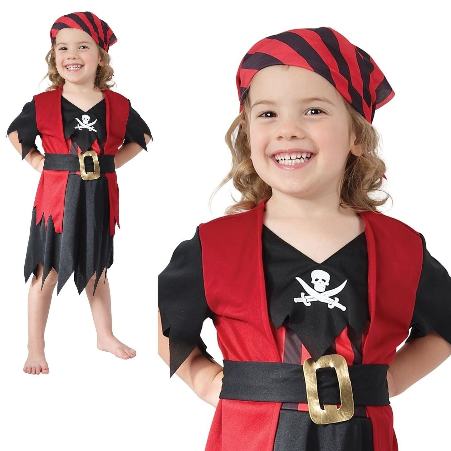 Pirate Toddler Girls Kids Childs Fancy Dress Book Costume Pirates Small 2 - 3 Years