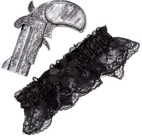 Pirate Gun In Garter Adults Fancy Dress PIrates Accessory Black Lace