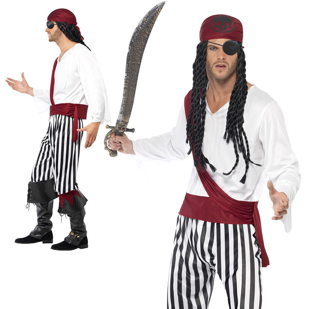 Mens Pirate Costume Adult Carribean Buccaneer Man Fancy Dress Outfit Jack