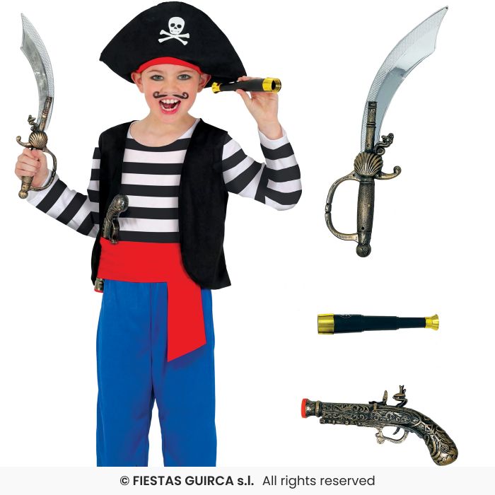 Boys Pirate Costume WITH WEAPONS Kids Book Day Fancy Dress Outfit Age 5-12