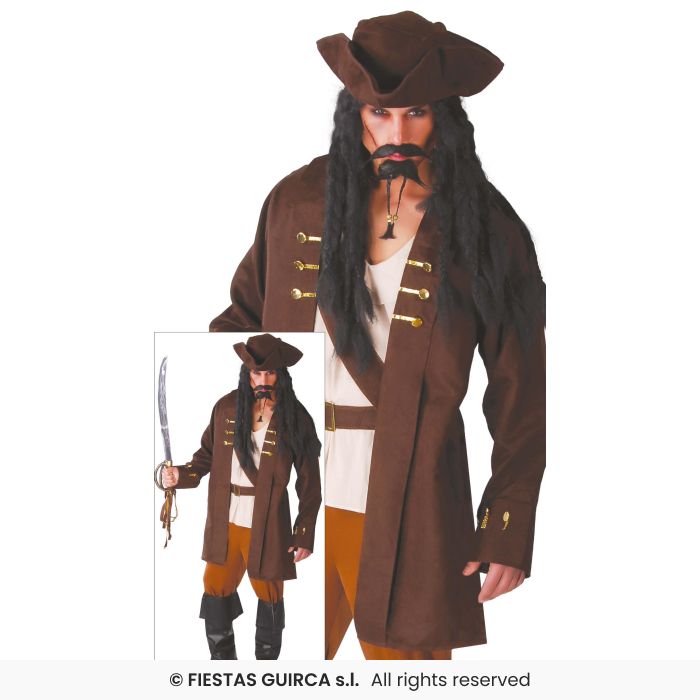 Pirate Captain Costume Mens Deluxe Pirates Outfit Adults Fancy Dress Caribbean