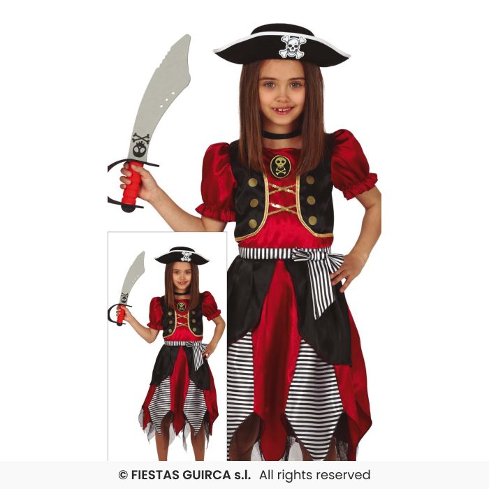 Girls Red & Black Pirate Deluxe Pirates Fancy Dress Costume Book Day Kids Outfit Age 3-13