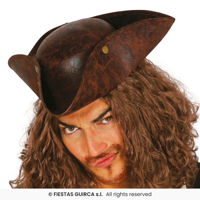 Corsair Hat Mens Distressed Faux Leather Fancy Dress Pirates Hat Pirate