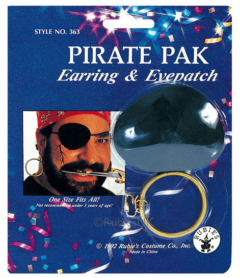 Pirate Eyepatch & Earring Adults Pirates Fancy Dress Accessory Mens Ladies