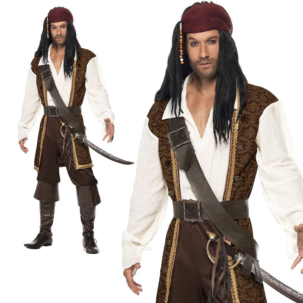 High Seas Mens Pirate Costume Adult Jack Sparrow Buccaneer Captain Fancy Dress