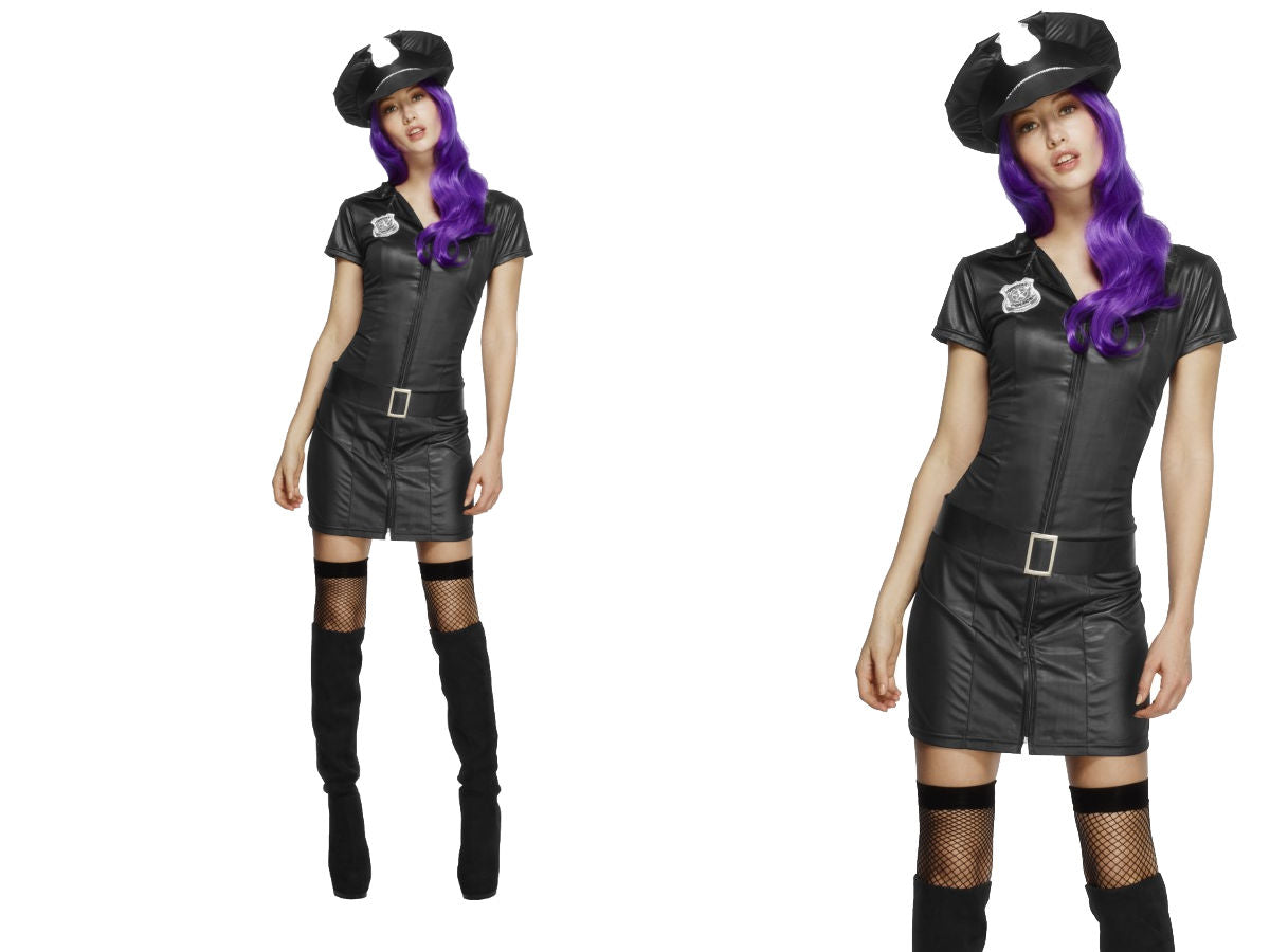 Ladies Sexy Corrupt Cop Police Woman Adult Fancy Dress + HAT UK 8-18